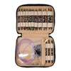 A set of interchangeable round knitting needles in various colors and sizes displayed in a padded case.