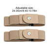 Tan stretchable elastic belt with a silver buckle shown in two views.
