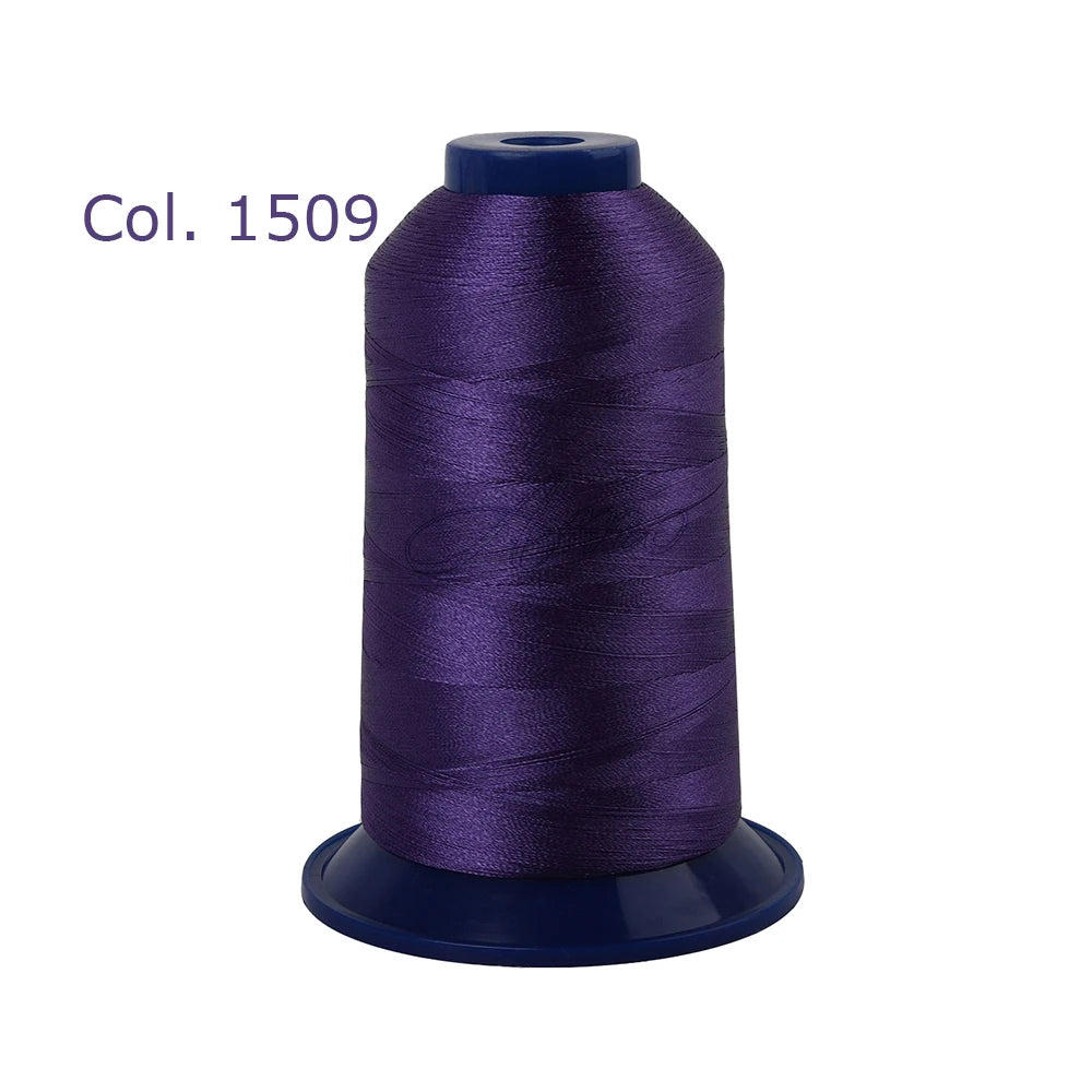 A spool of dark purple high tenacity polyester embroidery thread labeled Col. 1509.