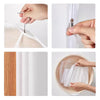 Hands demonstrate the use of a transparent zippered clothes storage bag for hanging garments.