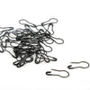 A tangled bundle of black safety bulb pins for knitting and sewing.