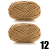 A ball of thick, light brown velvet yarn with a ribbed texture.
