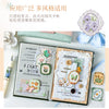 A set of vintage botanical flower stickers for journaling and scrapbooking displayed on an open notebook.