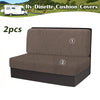 Two brown stretchable cushion covers for an RV dinette with anti-slip backing