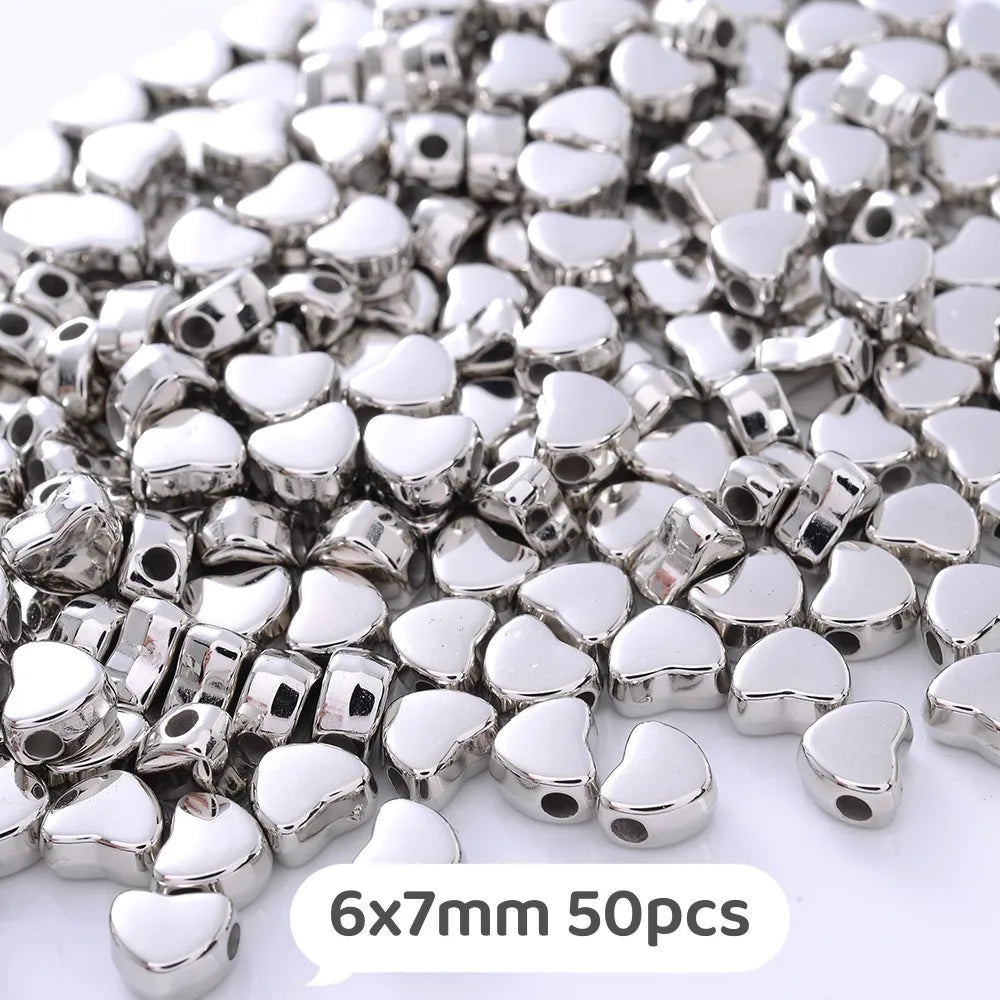 Silver heart-shaped geometric acrylic beads mix for jewelry making