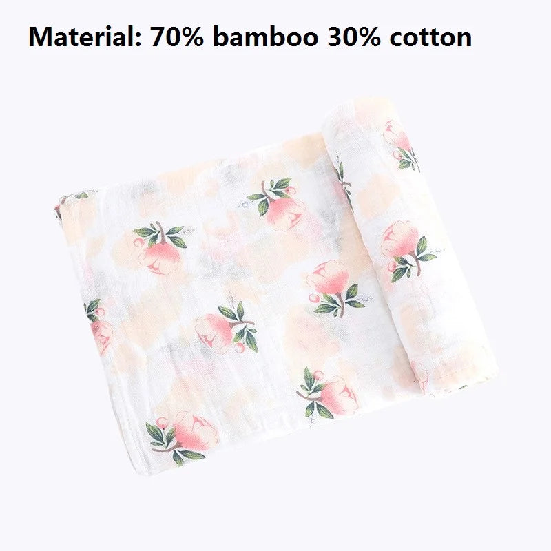 A rolled pink and white fabric, made of 70% bamboo and 30% cotton, featuring a floral pattern.