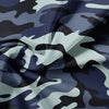 A close-up of a dark blue and gray camouflage fabric texture.