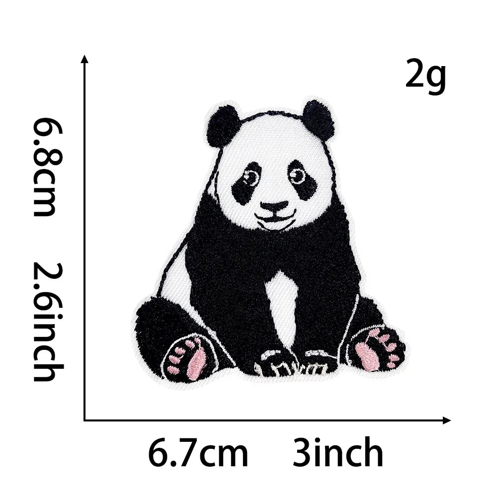 Black and white panda embroidery patch showing a cute animal design