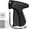 A black micro stitching gun with a needle and cord, next to various sizes of tagging needles.