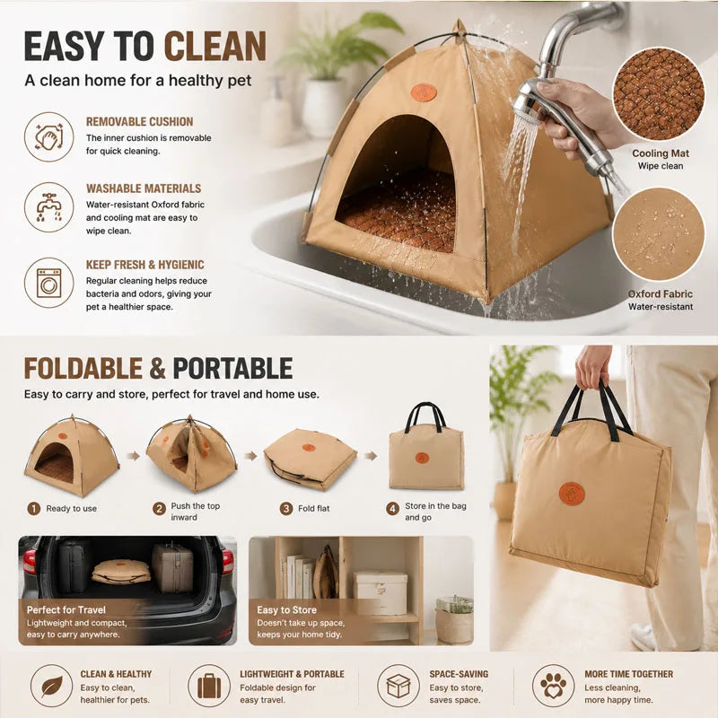 A portable teepee pet bed for cats and dogs being filled with water.