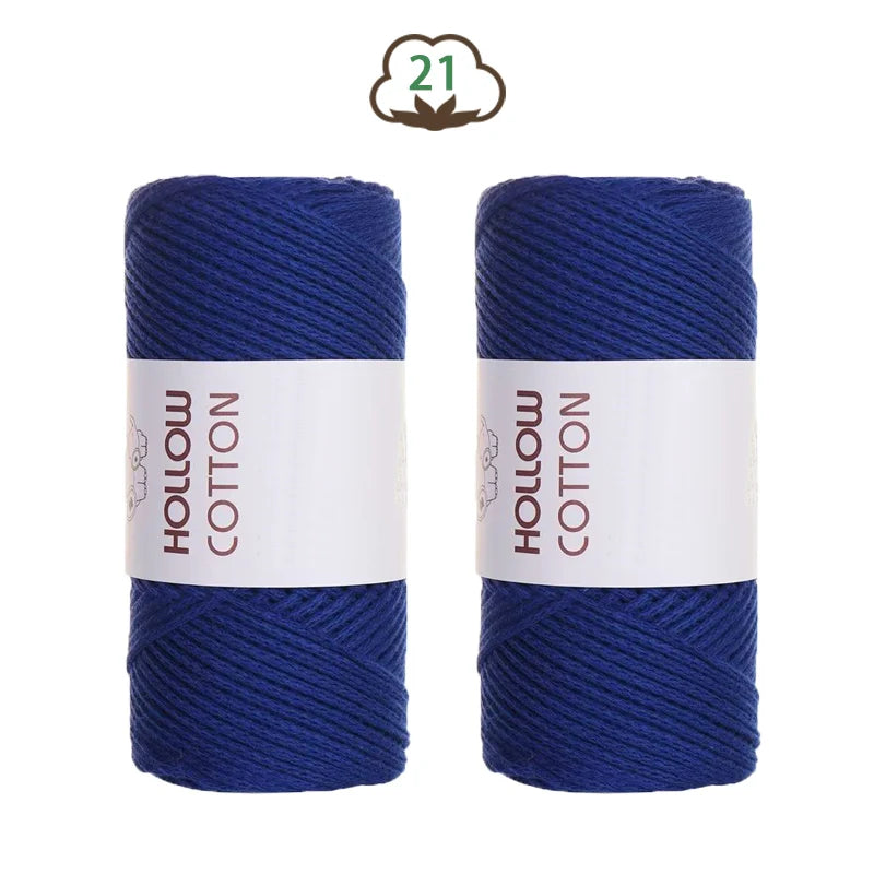 Two skeins of navy blue hollow cotton yarn for crafting