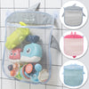 A mesh baby bath organizer featuring multiple storage bags in various colors like yellow, blue, pink, and light blue.