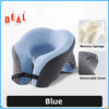 Blue memory foam U-shaped travel neck pillow with removable cover and memory sponge