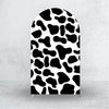A black and white abstract animal print fabric used as an elegant party arch backdrop cover.