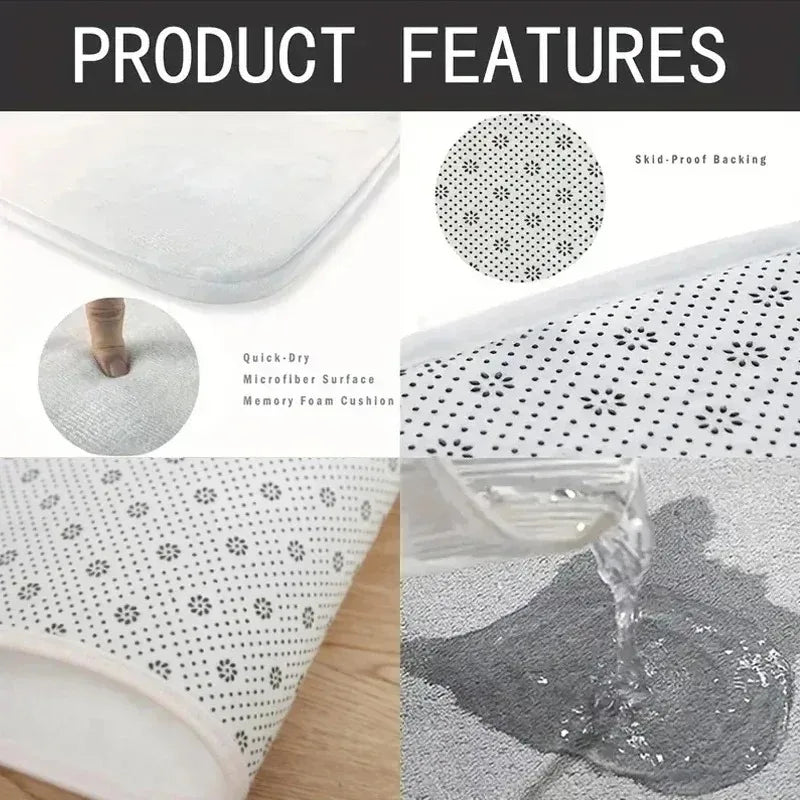 Close-up view of a white retro checkerboard geometric rug with small floral patterns.