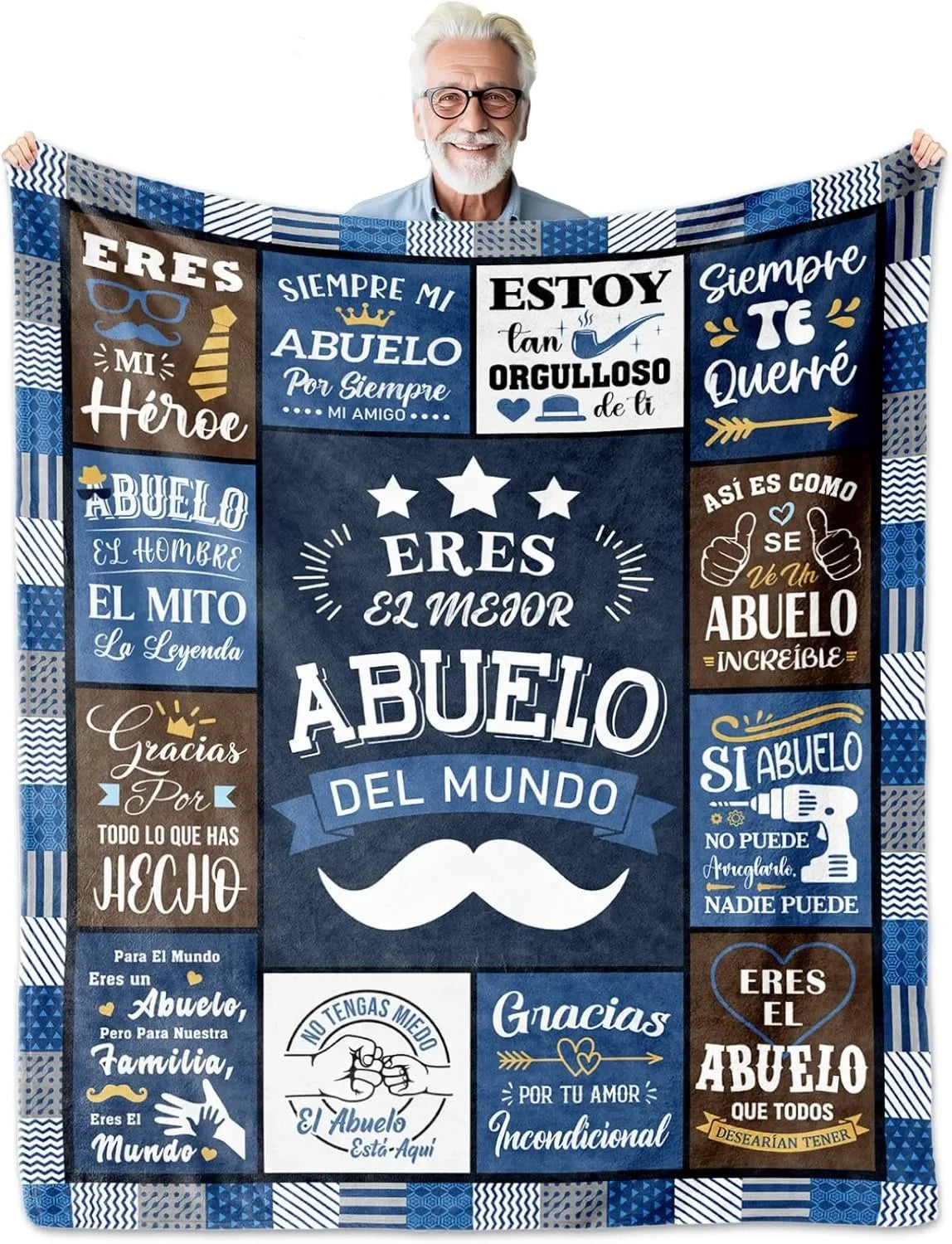 A printable knit blanket featuring text celebrating grandfathers and family love