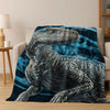 A realistic illustration of a dinosaur head and body in shades of gray and blue on a dark background.