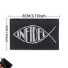 Black embroidered patch featuring the word INFIDEL with a cross design