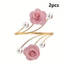 Two pink rose pattern curtain ties with gold metal cords and pearl-like adjustable buckles