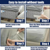 Instructions showing how to install invisible bed sheet fixing clips on a mattress in four steps.
