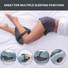 Gray memory foam knee pillow shown in various angles for side sleeping and pregnancy support