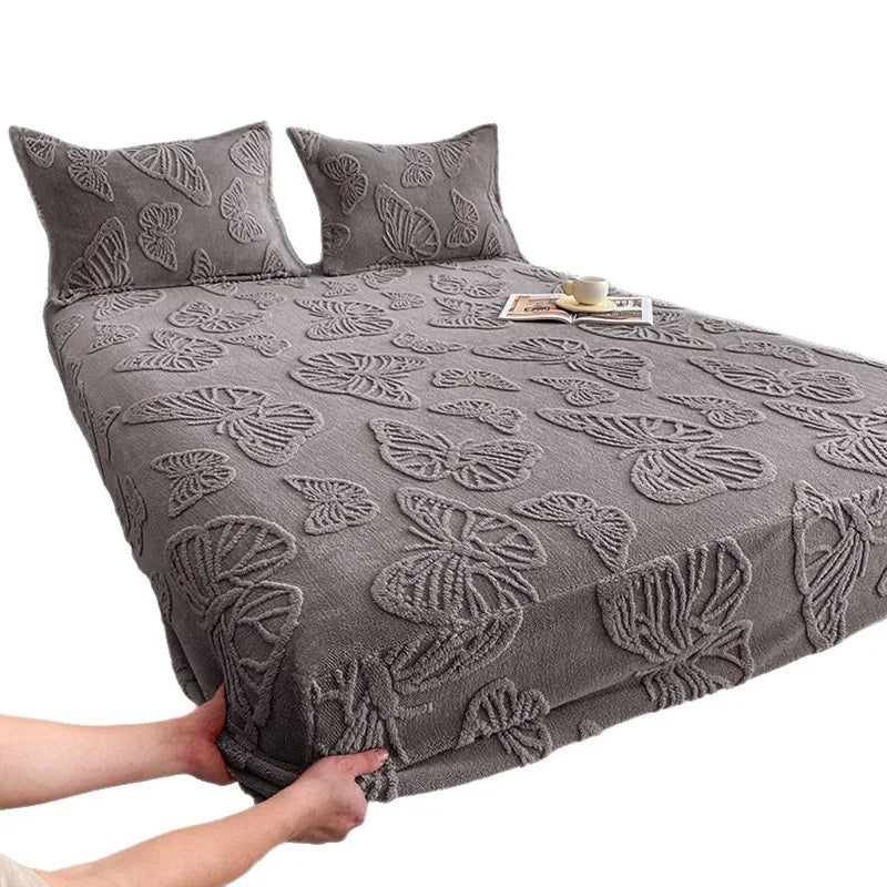Gray jacquard weave fitted sheet bedding with embossed leaf pattern