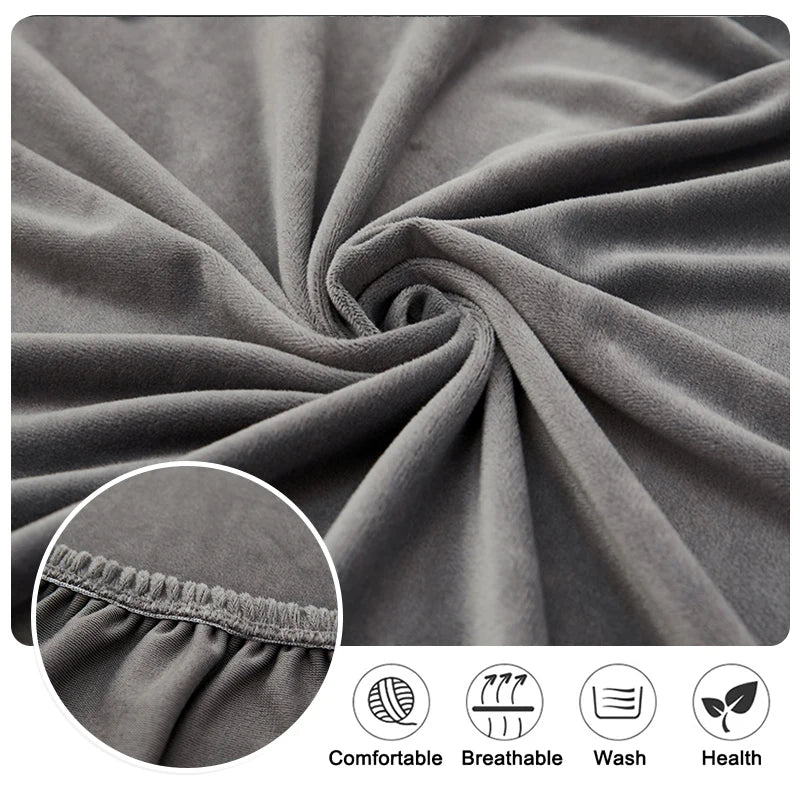 Close-up of a gray velvet fabric showing texture and stitching, highlighting comfort, breathability, and health benefits.