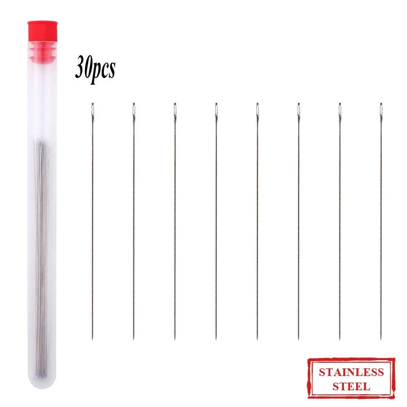 A set of 30 precision stainless steel beading needles in a clear tube.