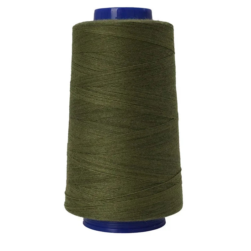 A spool of heavy-duty waterproof sewing thread in olive green.