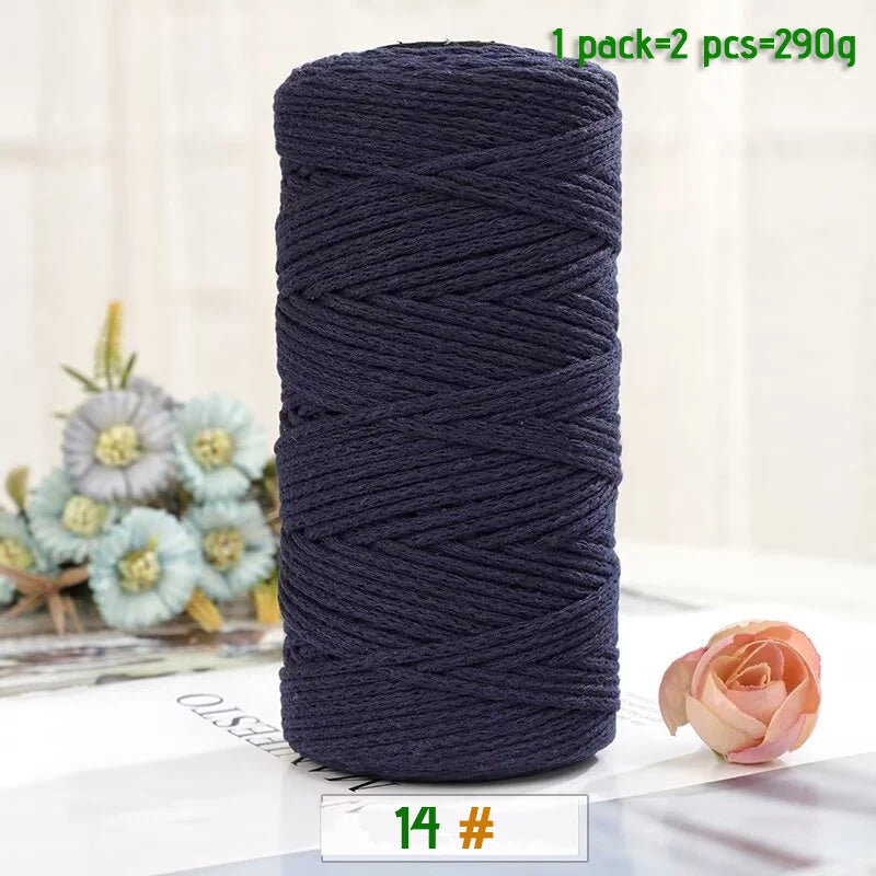 A spool of dark navy blue medium-thick hand-woven cotton yarn for crafting, packaged as 1 pack of 2 pieces.