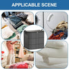 A portable folding storage bag in gray is shown with various applicable scenes including a washing machine, bedding, and clot