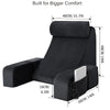 Black ergonomic back support pillow with armrests shown from the side.