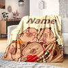 A beige flannel blanket featuring a graphic of several cute brown teddy bears and the word Name.