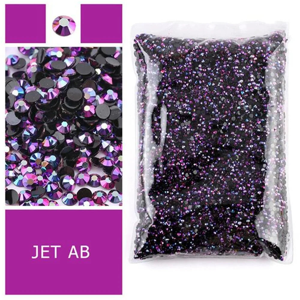 Bag of black and purple glitter rhinestones for decoration