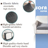 Close-up view of a gray elastic fabric sofa cover with a white accent, highlighting its stretchability and quality.