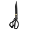 A pair of black professional heavy duty tailor scissors with a silver rivet detail.