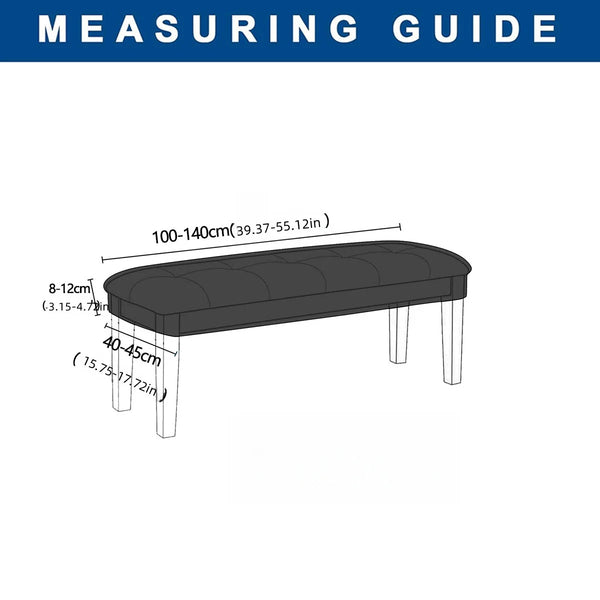 Diagram showing the dimensions of a dining bench cover, including length and height measurements.
