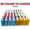 A collection of 80 assorted colored polyester embroidery threads in bulk rolls.