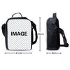 Black and white checkered cartoon crossbody lunch bag for kids with adjustable strap