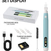 Set display of a thread burner kit including a packaging box, USB charging cable, sponge stent, and three thread burner heads