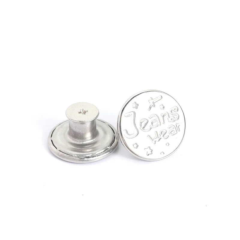 Silver metal button with a star design engraved on it for denim and clothing