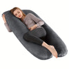 A woman lying on an ergonomic U-shape memory foam pillow.