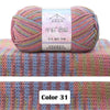 A ball of pink and purple gradient yarn labeled as 4-Ply Cotton Knit Yarn for Gradient Projects
