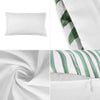 White decorative pillow cover with green stripes shown in various angles