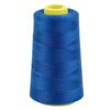 A roll of blue sewing thread with a yellow core.