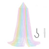 Rainbow mesh mosquito netting canopy with a tapered top and hanging fabric.