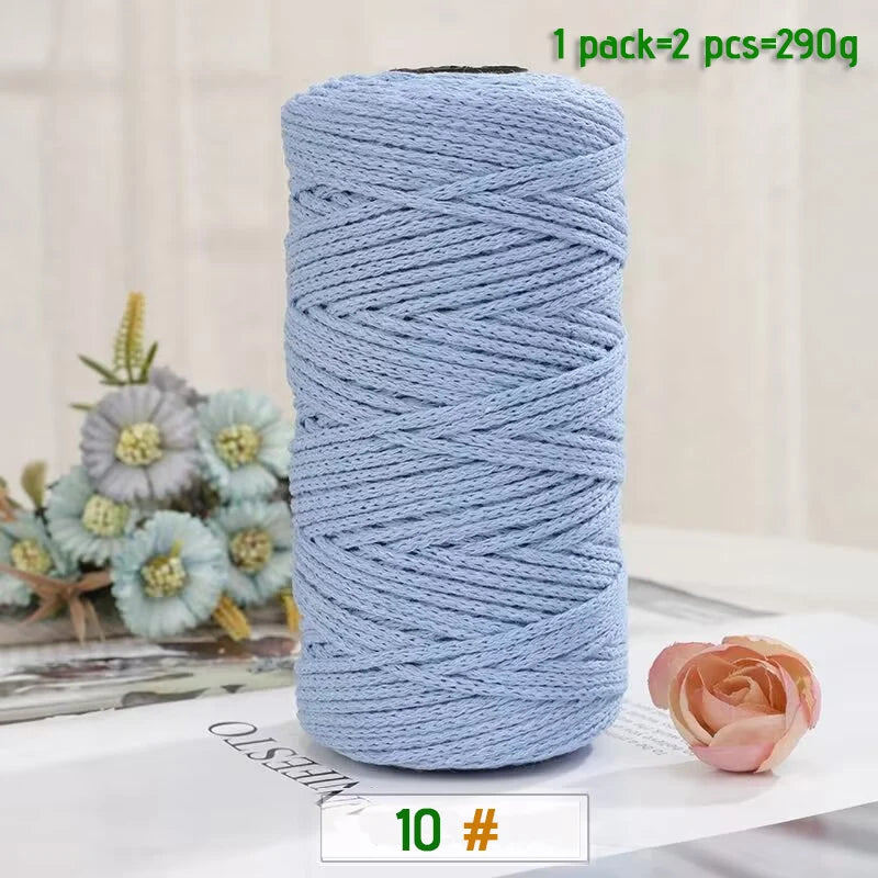 A spool of light blue medium-thick hand-woven cotton yarn for crafting, packaged as 1 pack of 2 pieces.