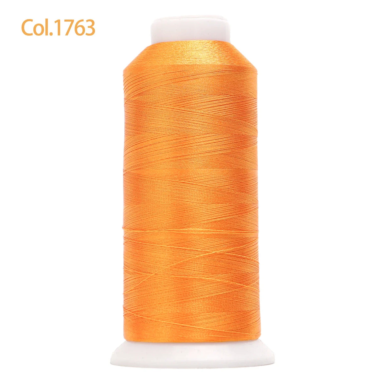 A spool of bright orange embroidery thread labeled Col.1763