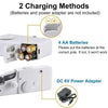 Image showing two methods for charging a portable handheld sewing machine: using AA batteries or a DC 6V power adapter.