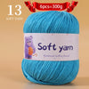 A ball of bright blue soft yarn labeled as 13 soft yarn, intended for handmade knitting thread.